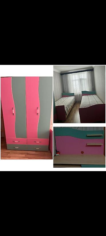 Oğlan və qız üçün, İşlənmiş, 2 təknəfərlik çarpayı, Yazı masası, Dolab
