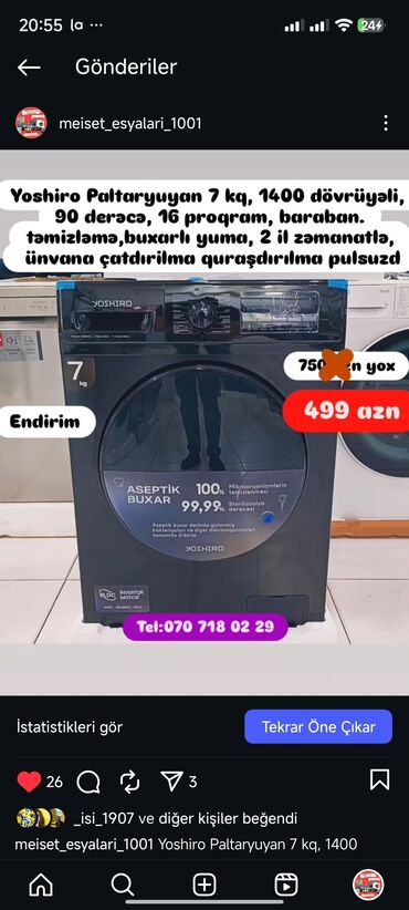 Digər aksesuarlar: Paltaryuyan Anbar qiymətə satişı Qimətlər aşagida qeyd olunub.Unvama — 31