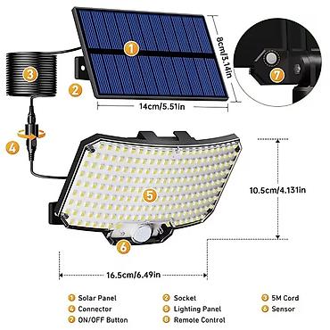 dm sesir: 1 kom. Solarne zidne lampe sa senzorom pokreta, pametna 234LED solarne — 7