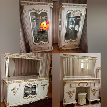 bayram xoncasi bezemek: Klassik üslubda qonaq otağı dəsti - Rəng: krem/ivori, qızılı ornament