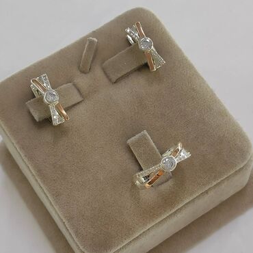 кольцо из камня: Серебряный комплект Серебро + золото 925/ пообы Набор с камнями