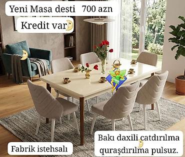kreditle stol stul: Qonaq otağı üçün, Yeni, Açılmayan, Dördbucaq masa, 6 stul — 1