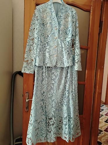 parca cantalar: Mavi krujeva qadın dəsti – pencək + ətək - Rəng: açıq mavi (pastel) - — 3