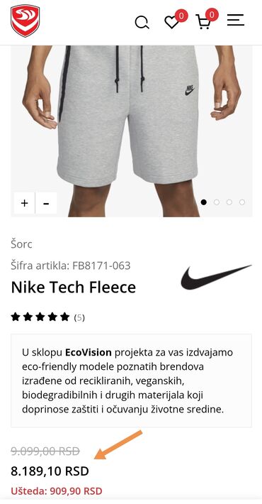 Bermude i šorcevi: Šorc, L (EU 52), M (EU 50), Nike, bоја - Siva, Pamuk — 2