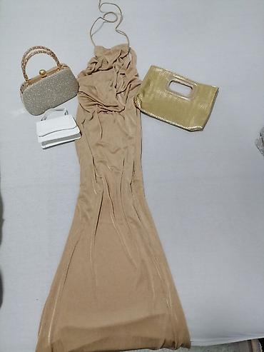 off white: Elegantna svečana duga haljina + 3 torbice - Haljina: duga, uska — 1