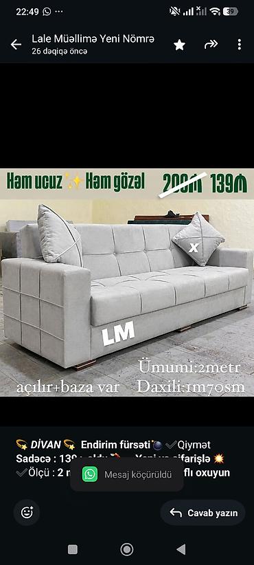 Sifarişlə mebel: 💫 _*DİVAN*_ 💫 *Endirim fürsəti💣* ✔️Qiymət *Sadəcə : 139₼ oldu* 💃 — 1
