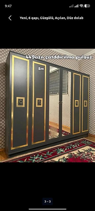 kicik skaf: Yeni, 6 qapı, Güzgülü, Boz, Taxta, Açılan, Düz dolab — 1
