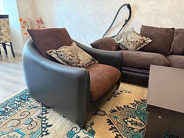 divan kreslo dəsti: Divan kreslo – 3 parçalı yumşaq mebel komplekti - Rəng: tünd qəhvəyi — 6