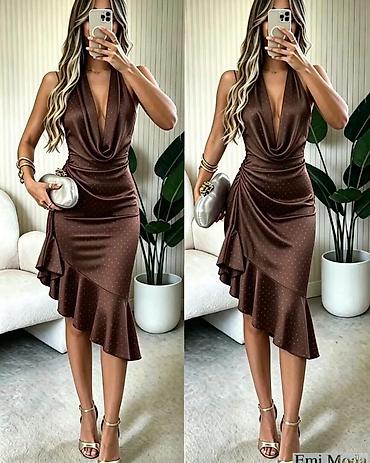 sexy oglas: Elegantna midi haljina sa tačkicama i asimetričnom volanom Haljina — 2