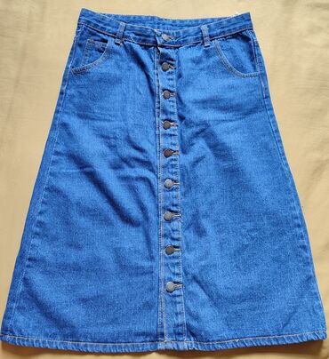 женские джинсовые юбки на пуговицах: Юбка, Миди, Джинс, Высокая талия