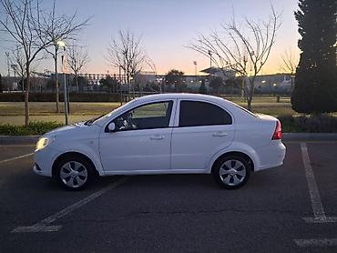teker satsi: Chevrolet Aveo sedan – ağ rəng, 4 qapı, 5 yerlik şəhər avtomobili — 4
