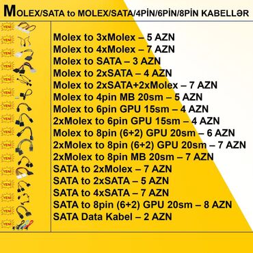 Masaüstü kompüterlər və iş stansiyaları: Kabellər "Molex/SATA to Molex/SATA/4pin/6pin/8pin Original" ⭐Molex to