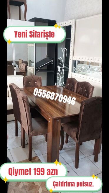 Masa və oturacaq dəstləri: Qonaq otağı üçün, Yeni, Açılmayan, Dördbucaq masa, 6 stul — 20