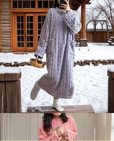 Халаты: Теплое домашнее платье-халат из мягкого плюша - Длина миди/макси — 3