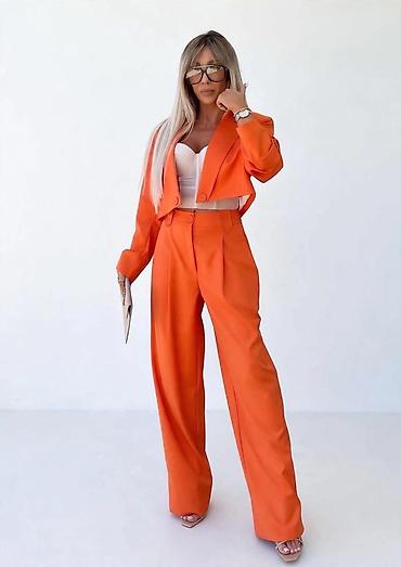 ljubicaste helanke: Ženski trodelni komplet – kratki sako, top i široke pantalone - Kroj — 3