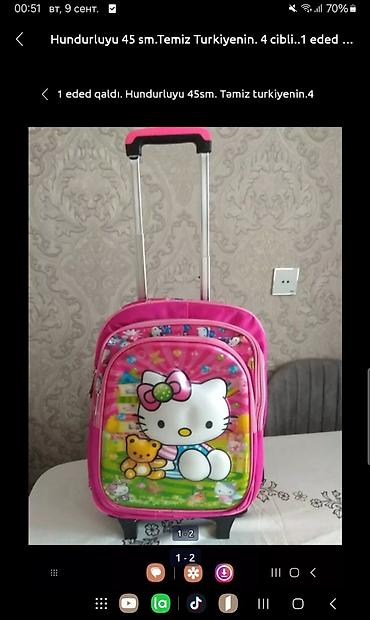 hello kitty: Uşaq üçün təkərli məktəb çantası/səyahət çantası 1 eded qaldi - — 2