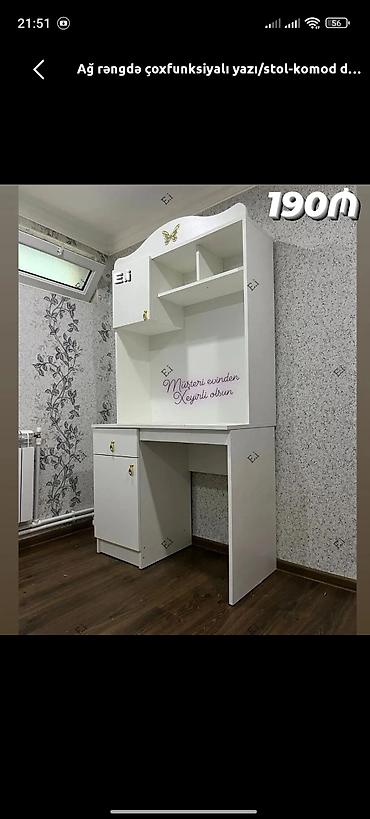 yazı masası qiyməti: Ağ rəngdə çoxfunksiyalı yazı/iş masası-komod - Yuxarı hissədə açıq — 1