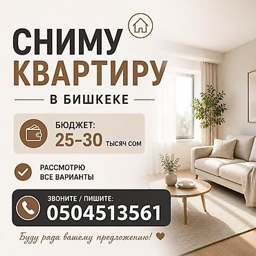 рассмотрим варианты: Сниму квартиру в Бишкеке. - Бюджет: 25–30 тысяч сом. - Рассмотрю все — 1