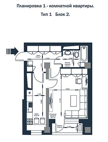 24: 1 комната, 48 м², Элитка, 14 этаж, ПСО (под самоотделку) — 7