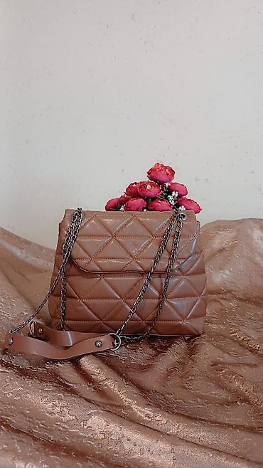 mango canta: Qadın çantası – qəhvəyi, quilted (romb tikişli) dizayn - Material — 1