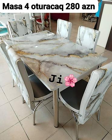 Masa və oturacaq dəstləri: Mətbəx üçün, Açılmayan, Dördbucaq masa, 2 stul — 3