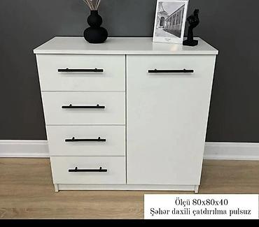 Ağ rəngli komod/dolab: - Ölçü: 80×80×40 sm (şəkildə göstərilib) -