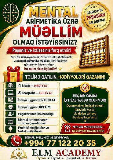 kub hesablama: Mental arifmetika üzrə müəllim hazırlığı və təlim proqramı Elm — 1