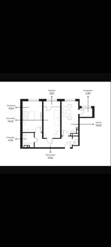 1 комнатная квартира в месяц: 2 комнаты, 70 м², 5 этаж