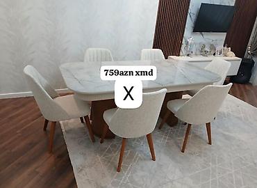 stul örtüyü: Mətbəx/qonaq otağı üçün modern yemək dəsti. - Masa: Oval formalı — 1