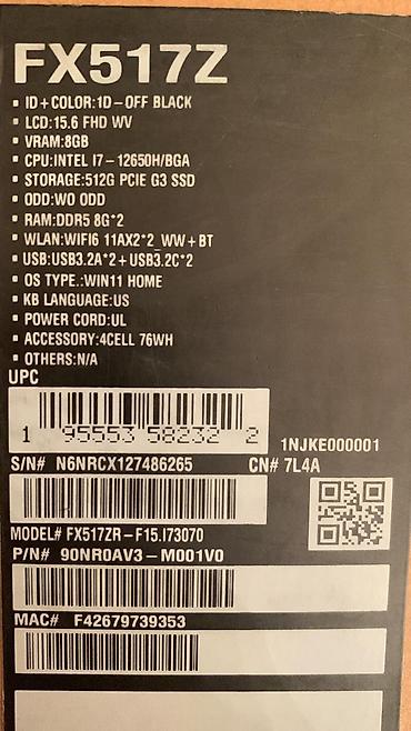 asus tuf gaming: İşlənmiş ASUS TUF Gaming, 15.6 ", Intel Core i7, 512 GB, Ünvandan götürmə, Ödənişli çatdırılma — 10
