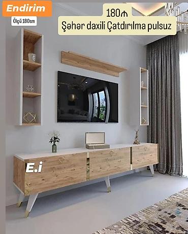 tvi alti: TV stend dəsti – 180 sm - Ölçü: 180 sm - Rəng və dizayn: ağ və ağac — 1