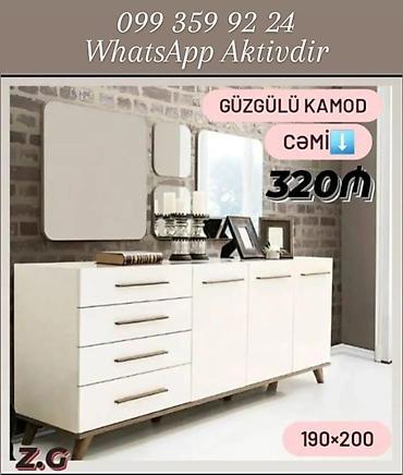 guzgulu komod: Məhsul: Güzgülü kamod - Rəng: ağ, ağac tonunda ayaqlar və tutacaqlar — 1
