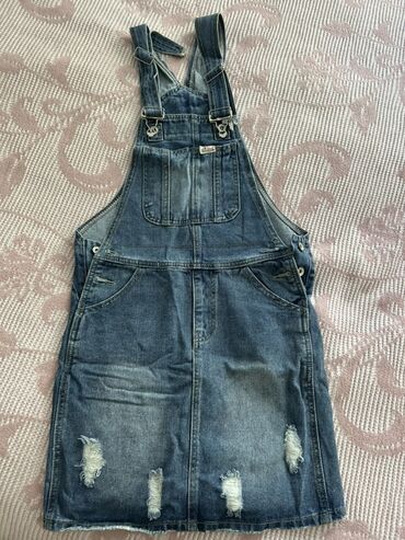 джинсовые юбки больших размеров: Cins salopet-etek - Material: klassik mavi denim - Model