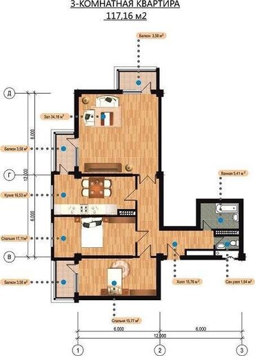 Продажа квартир: 3 комнаты, 117 м², Элитка, 11 этаж, Косметический ремонт