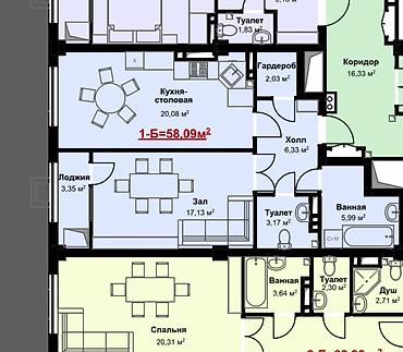 58: 2 комнаты, 58 м², Элитка, 5 этаж, ПСО (под самоотделку) — 2