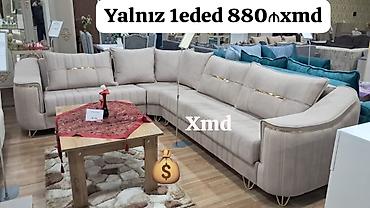 adona retro kunc divan: L‑şəkilli yumşaq künc divan dəsti - Rəng: bej - Dizayn: qızılı — 1