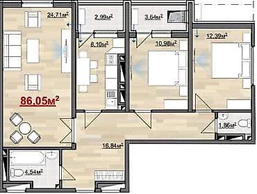 кэп строй: 3 комнаты, 86 м², Рабочий Городок 12 этаж, ПСО (под самоотделку) — 3
