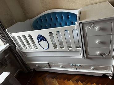 Beşiklər: Aymimi uşaq beşiyi və komodlu dəst - Material: ağ MDF/laminat — 1