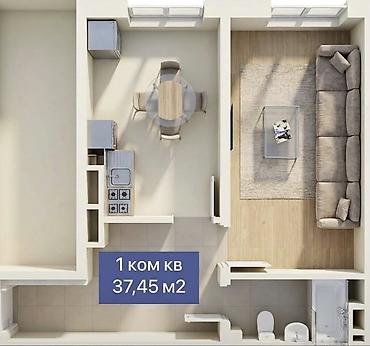 1: 1 комната, 38 м², Пригородное с. Элитка, 4 этаж, ПСО (под самоотделку) — 1