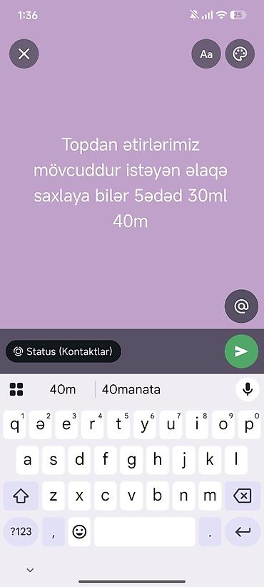 dr laila krem: Topdan ətirlər – 30 ml flakonlar.
Paket: 5 ədəd.
Qiymət: 40 m — 1