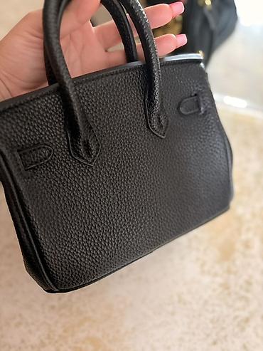 hermes muadili çanta: Qara mini əl çantası – qızılı detallarla - Material: teksturalı — 3