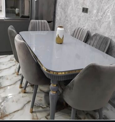 Masa və oturacaq dəstləri: Qonaq otağı üçün, Yeni, Açılan, Dördbucaq masa, 6 stul — 3