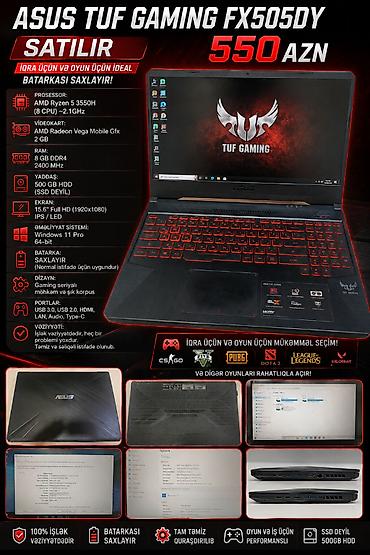 ASUS TUF Gaming FX505DY noutbuk - Prosessor: AMD Ryzen 5 3550H (8