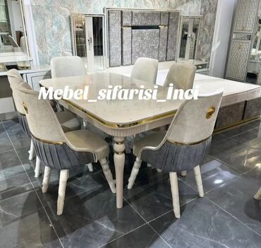Masa və oturacaq dəstləri: Qonaq otağı üçün, Yeni, Açılmayan, Dördbucaq masa, 6 stul -da lalafo.az — 6 Masa və oturacaq dəstləri: Qonaq otağı üçün, Yeni, Açılmayan, Dördbucaq masa, 6 stul — 6