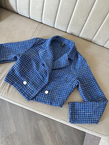 SHEIN qadın jaketi – qısa kəsim, tweed fakturalı - Rəng: parlaq mavi