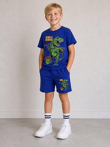 paket odece za decake: Dečiji komplet za leto – majica i bermude sa dinosaurus motivom - — 2