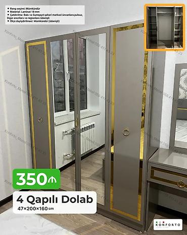 Dolablar: 4 qapılı geyim dolabı Ölçü: 47×200×160 sm Material: Laminat 18 mm — 1