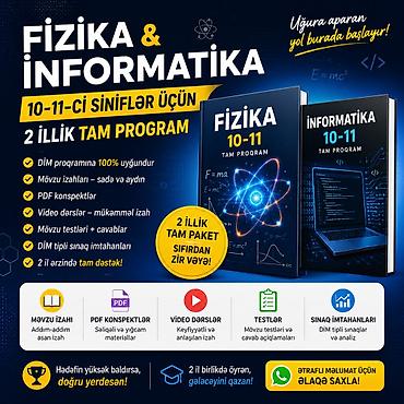 Testlər: 2 İLLİK BÜTÜN PROGRAM BİR DƏFƏYƏ ATILIR CƏMİ 100 AZN Fizika və — 1
