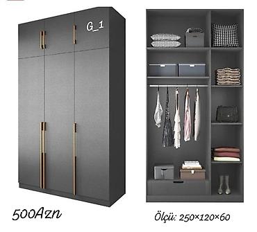G_1 model paltar şkafı - Rəng: tünd boz, qızılı tonlu uzun tutacaqlar