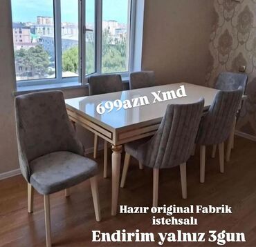 Divanlar: Qonaq otağı üçün, Açılmayan, Dördbucaq masa, 6 stul